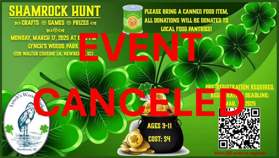 Shamrock Hunt 2025 flyer announcing event cancellation.